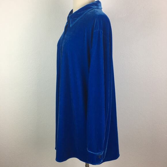 Soft Surroundings Blue Velour Button Up Long Sleeve Lagenlook  Tunic 1X - Picture 4 of 9